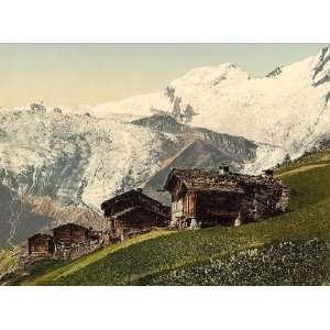 Vintage Travel Poster   Saas Fee alpine view Valais Alps 