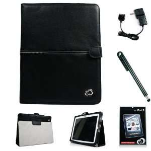 Black Melrose Magnetic Flap Canvas Case for Apple iPad 2 + Black Wall 