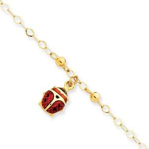    10 Inch 14k Gold Adjustable Enameled Ladybug Anklet: Jewelry