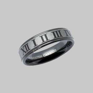   MM Black Tungsten Carbide Ring With Roman Numeral Design Jewelry