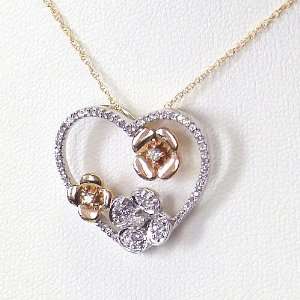 Carat 14K Rose Gold Diamond Flower Heart Diamond with 18in. chain 