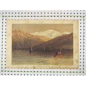    Antique Colour Print View Mont Blanc Morges Sailing