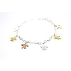  Tricolor Turtle Charm Silver Bracelet Jewelry