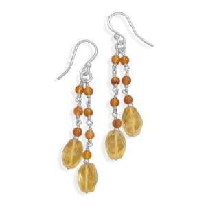  Double Strand Carnelian and Citrine Earrings 925 Sterling 