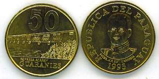 PARAGUAY: 5 PIECE UNCIRCULATED 1990S COIN SET, 1   100 GUARANIES 