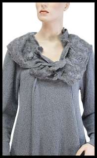 ZUZA BART awesome wool boucle felt collar A line sweater M/L gray 