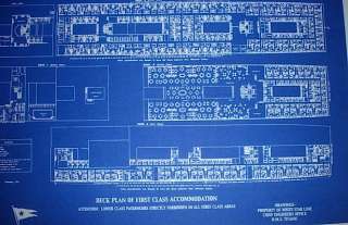 Vintage White Star Line TITANIC 1st Class Only Section Blueprint Plan 