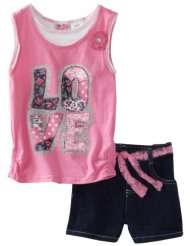 Young Hearts Toddler Girls Love Printed Jersey 2fer with Denim Short 