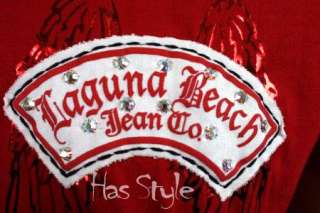 Laguna Beach Jeans wings T Shirt Swarovski Red stone L  