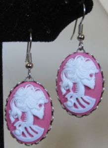 ZOMBIE Victorian Skeleton CAMEO Medieval EARRINGS Goth  