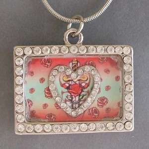 Love Heart Sword Roses Crystal Shadow Box Pendant/Necklace  
