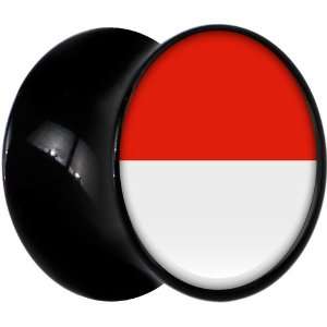 4 Gauge Black Acrylic Indonesia Flag Saddle Plug: Jewelry