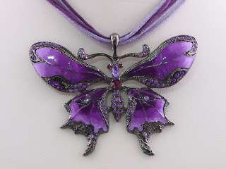 Purple Butterfly Pendant Necklace Earrings Set s0335  