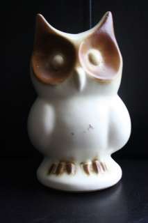 VINTAGE CERAMIC OWL PIGGY BANK WHITE AND BROWN  