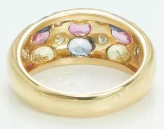 14K Gold Pink Yellow & Blue Sapphires Diamond Ring Band Size 6  