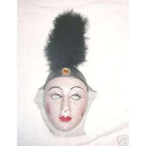  Ceramic Wall Mask with Veil & Feather 