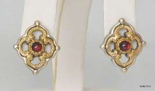 New KONSTANTINO SS 18K Gold Red Garnet Floral Post Earrings  
