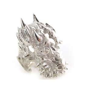 Rare Absolutely Huge 47G Solid Sterling Silver Hand Carved Dragon Ring 