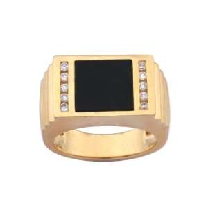 18k Yellow Gold Plated Sterling Silver Onyx and Cubic Zirconia Mens 