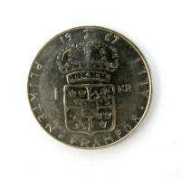 SWEDEN SWEDISH 1 KRONA 1967 BILLON GUSTAV ADOLF COIN *  