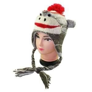  SOCK MONKEY KNIT Ski Hat Animal Hat 002 Fleece lined 