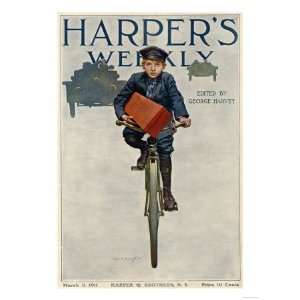 Florists Delivery Boy on a Bicycle, Harpers Weekly Cover for March 