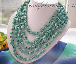 Nature 100inch 14MM Irregular blue turquoise necklace  