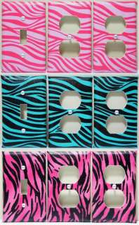 ZEBRA LIGHT SWITCH & OUTLET COVERS (PINK TURQUOISE)  