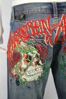 Christian Audigier Ed Hardy Skeleton Roses Denim Jeans  