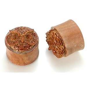 Give a Hoot Dont Pollute OWL Saba Wood Plug Natural Ear Jewelry Price 