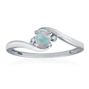 OCTOBER Birthstone Ring 10K White Gold Opal Ring Jewelry