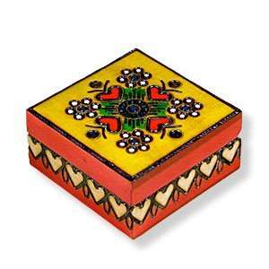 Wooden Box, 5260, Handcrafted Keepsake Box, Red and Yellow with Hearts 