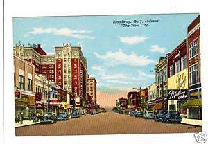 Indiana postcard Gary, Broadway street scene, The Steel City  