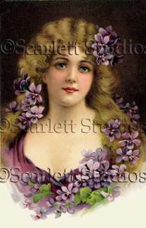 VICTORIAN LADY COVERED IN VIOLETS Giclee Print  