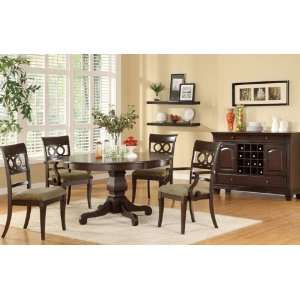  Wooden Round Dining Table and 2 High Back Fabric Seat Side 