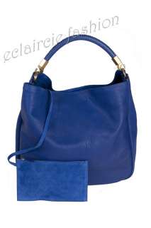 YVES SAINT LAURENT YSL Roady Stingray Handle Blue Leather Hobo Bag 