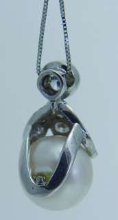 18K 11mm South Sea Pearl .67ct Diamond Pendant Necklace Estate Jewelry 
