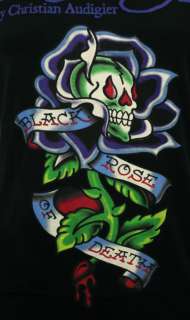 ED Hardy Womens T shirt Black Rose Of Death S M L SKULL  