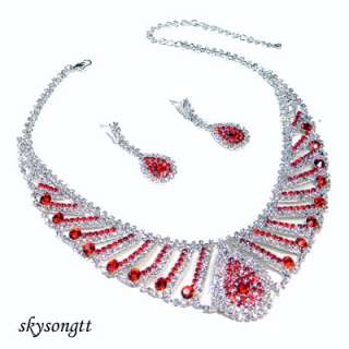 Swarovski Ruby Red Crystal Bridal Necklace Set S1642R  