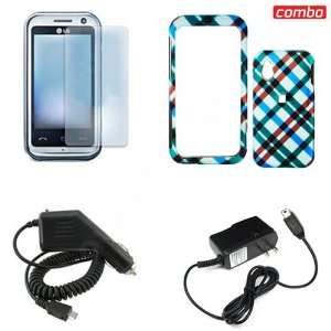 LG Arena GT950 Combo Blue Plaid Protective Case Faceplate Cover + LCD 