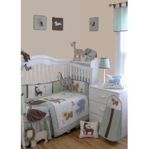   White Green Embroidery Cute Animal Baby 9 PC Bedding Set: Baby