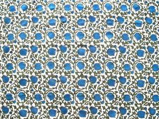 Hand Printed, Cotton, Block Print. 2½ Yards. Blue & Green, India 