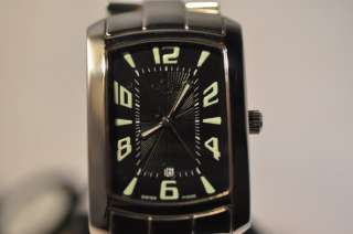 New Mens Gevril GV2 Black Dial Steel Bracelet Swiss Quartz Date Watch 
