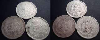 Mexico 3 Coins Silver 1919 1919 1919  Cir  