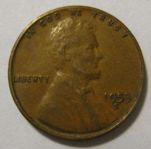 1953 S Lincoln Wheat Cent Penny  