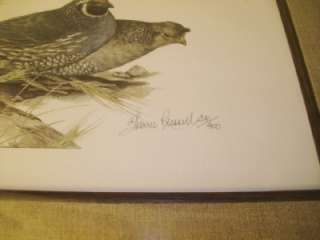 Sherrie Russell Meline signed print quail pair 1984  