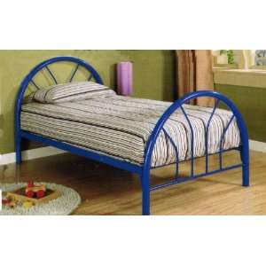  Twin Size Metal Bed with Fan Style in Blue Finish 
