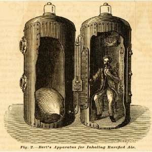 1878 Print Paul Bert Apparatus Inhaling Rarefied Air Machine Vintage 