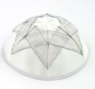 WHITE SATIN Magen David Kippah Yarmulke Jewish 20cm H35  