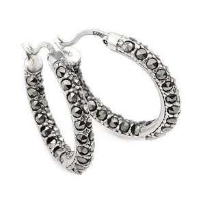  Marcasite Hoop Sterling Silver Earrings Jewelry